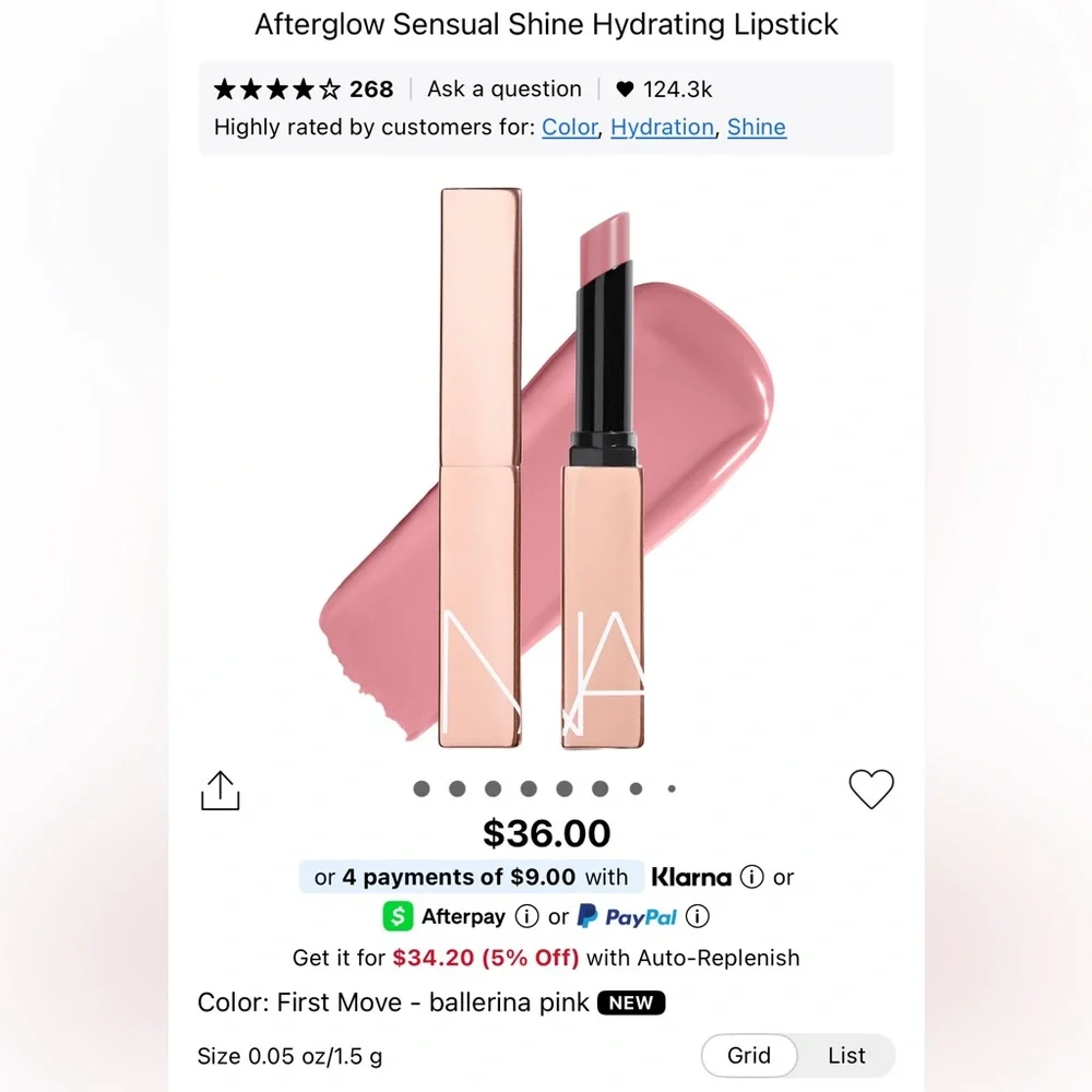 NARS Afterglow Sensual Shine Lipstick in Color First Move (Ballerina Pink)